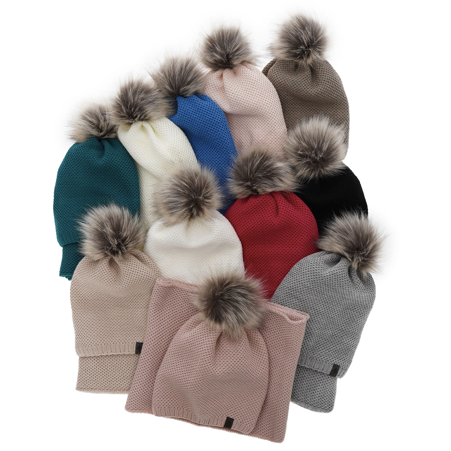 Czapka i komin damski, zimowy komplet, kremowy Kaliana