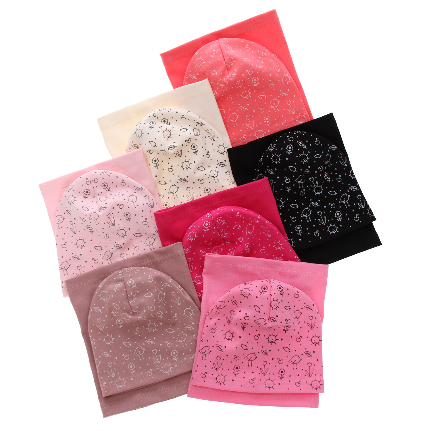 Czapka i komin dla dziewczynki jesienny, wiosenny komplet, wrzosowy, bawełniany Sesja