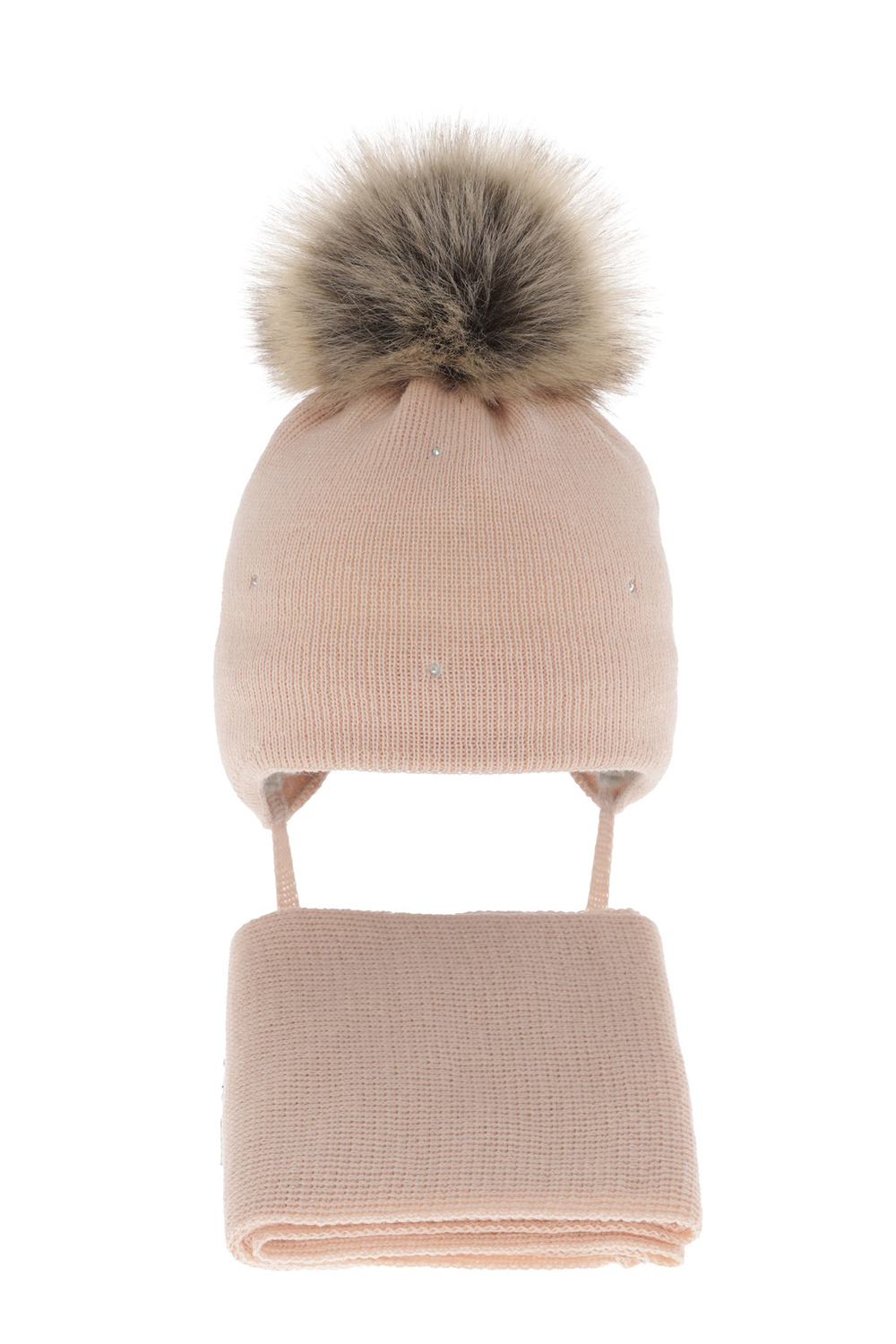 Czapka i szalik dla dziewczynki zimowy komplet, morelowy, wełniany merino Rosalina