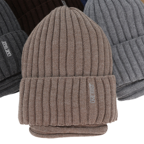 Czapka i komin dla chłopca zimowy komplet, szary, z wełną merino, podszyty polarem Banasko