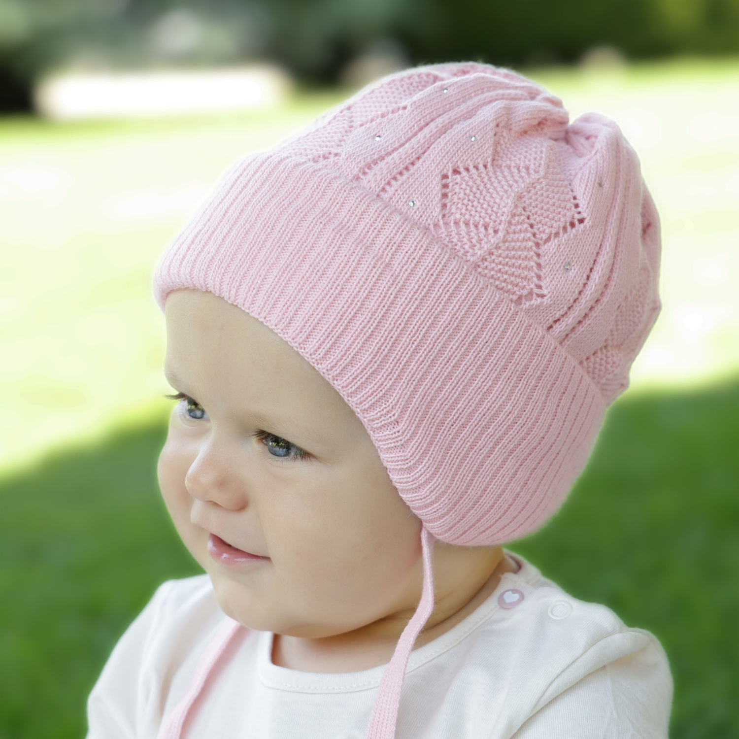 Czapka jesienna, wiosenna dla dziewczynki, różowa, wiązana Marinetta
