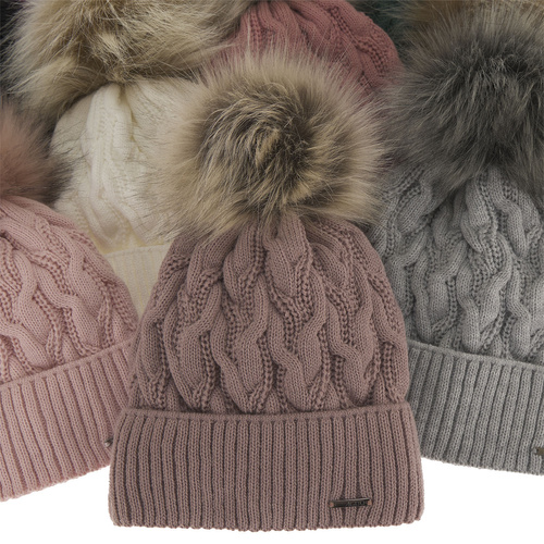 Czapka zimowa damska, bordowa, z pomponem Deva