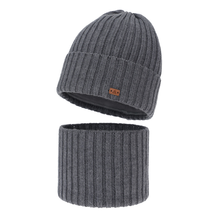 Czapka i komin dla chłopca, zimowy komplet, 100% wełniany merino, szary Umberto