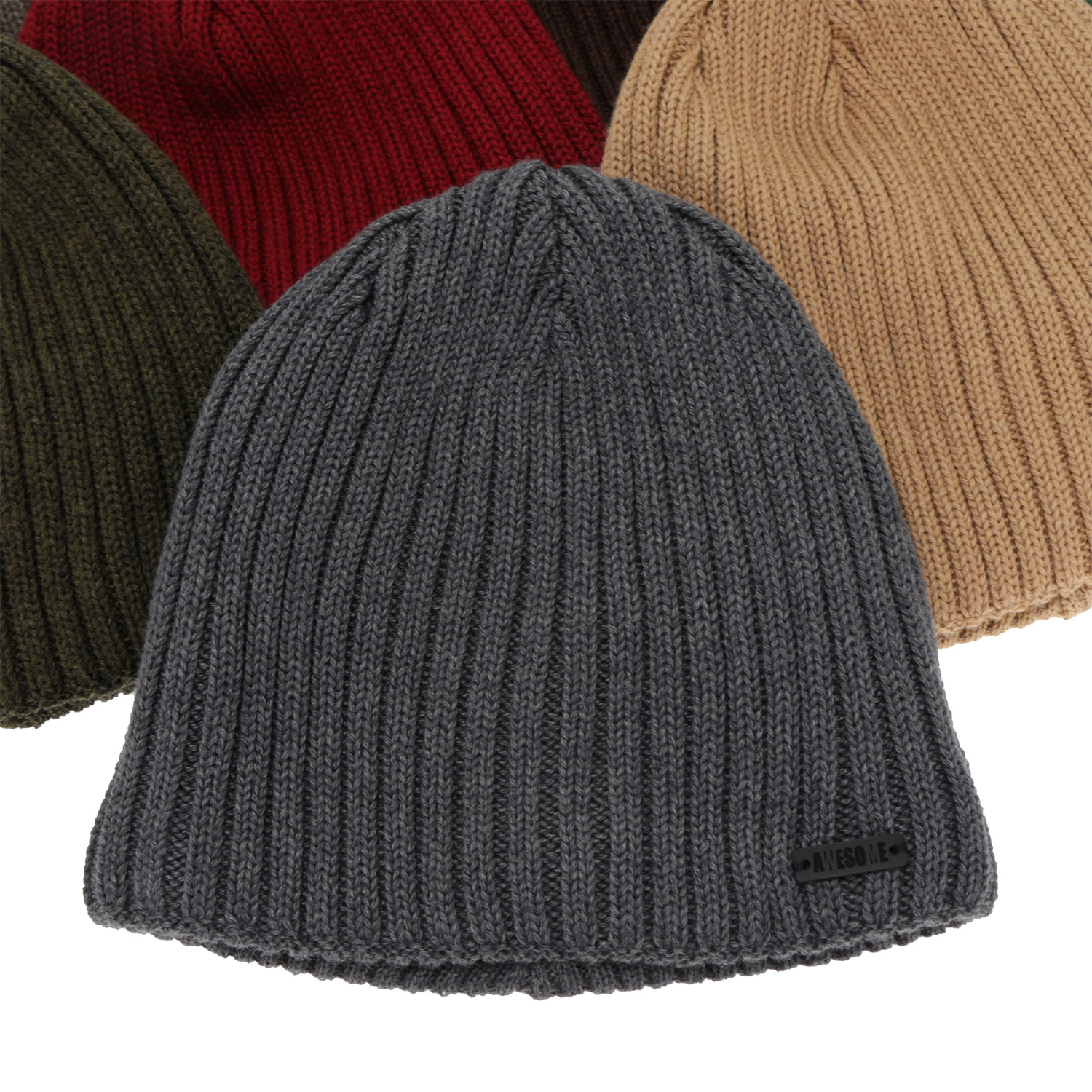 Czapka zimowa męska, khaki, z wełną merino Adagio