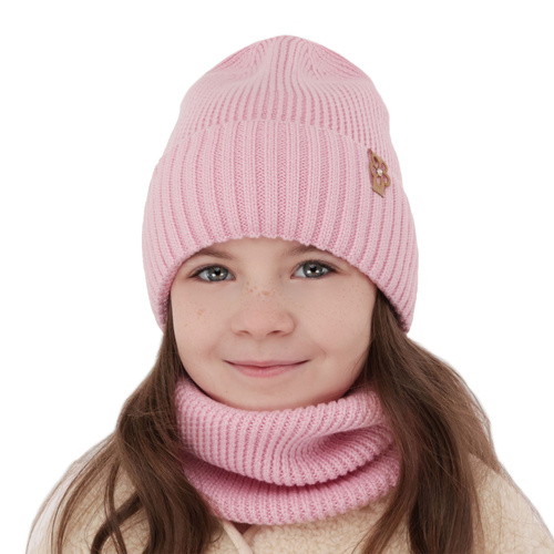 Czapka i komin dla dziewczynki zimowy komplet, biały, 100% wełniana merino Nelita