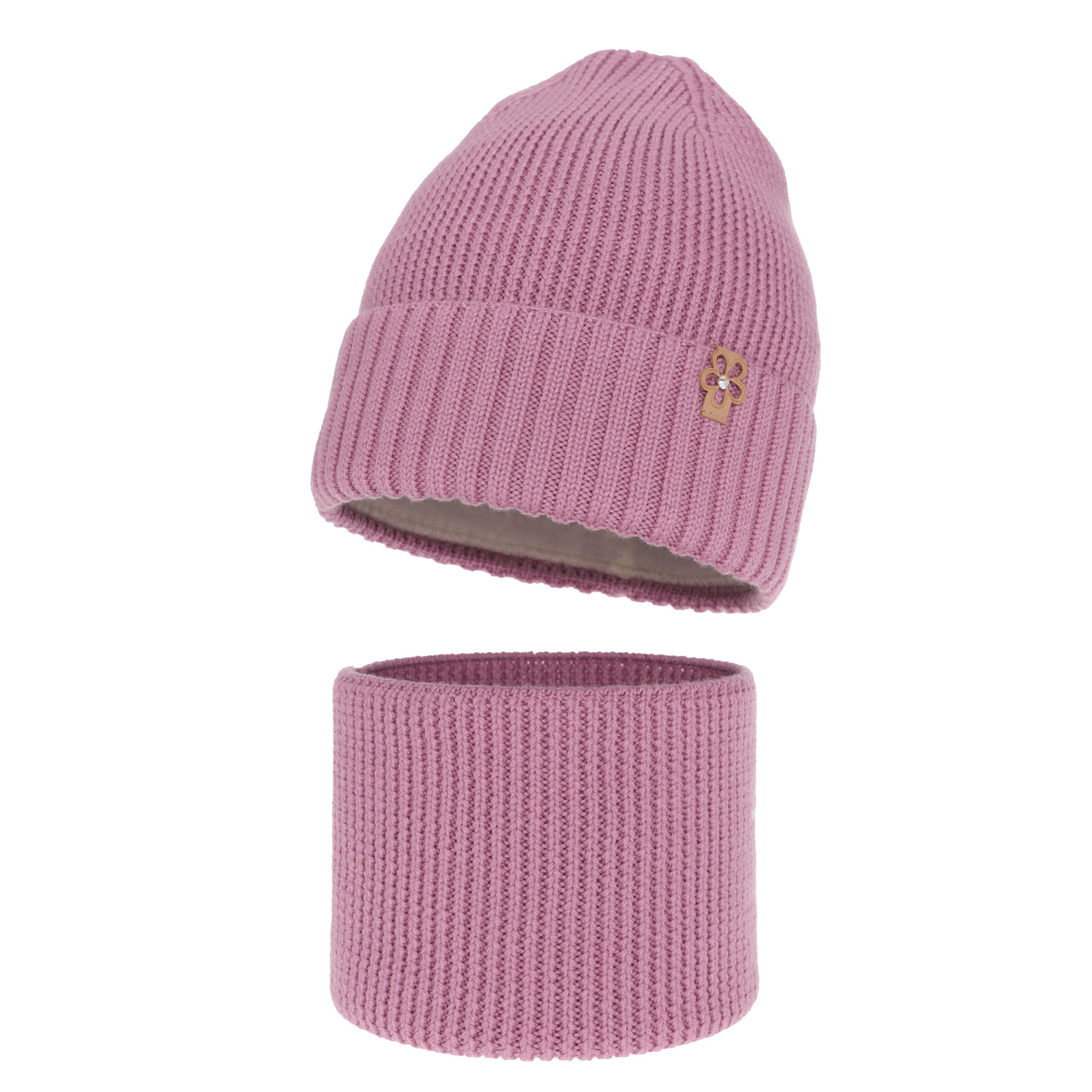 Czapka i komin dla dziewczynki zimowy komplet, fioletowy, 100% wełniany merino Nelita