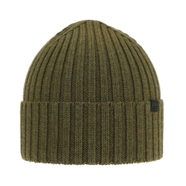 Czapka zimowa męska, oliwkowa, 100% wełniana merino, Nathan