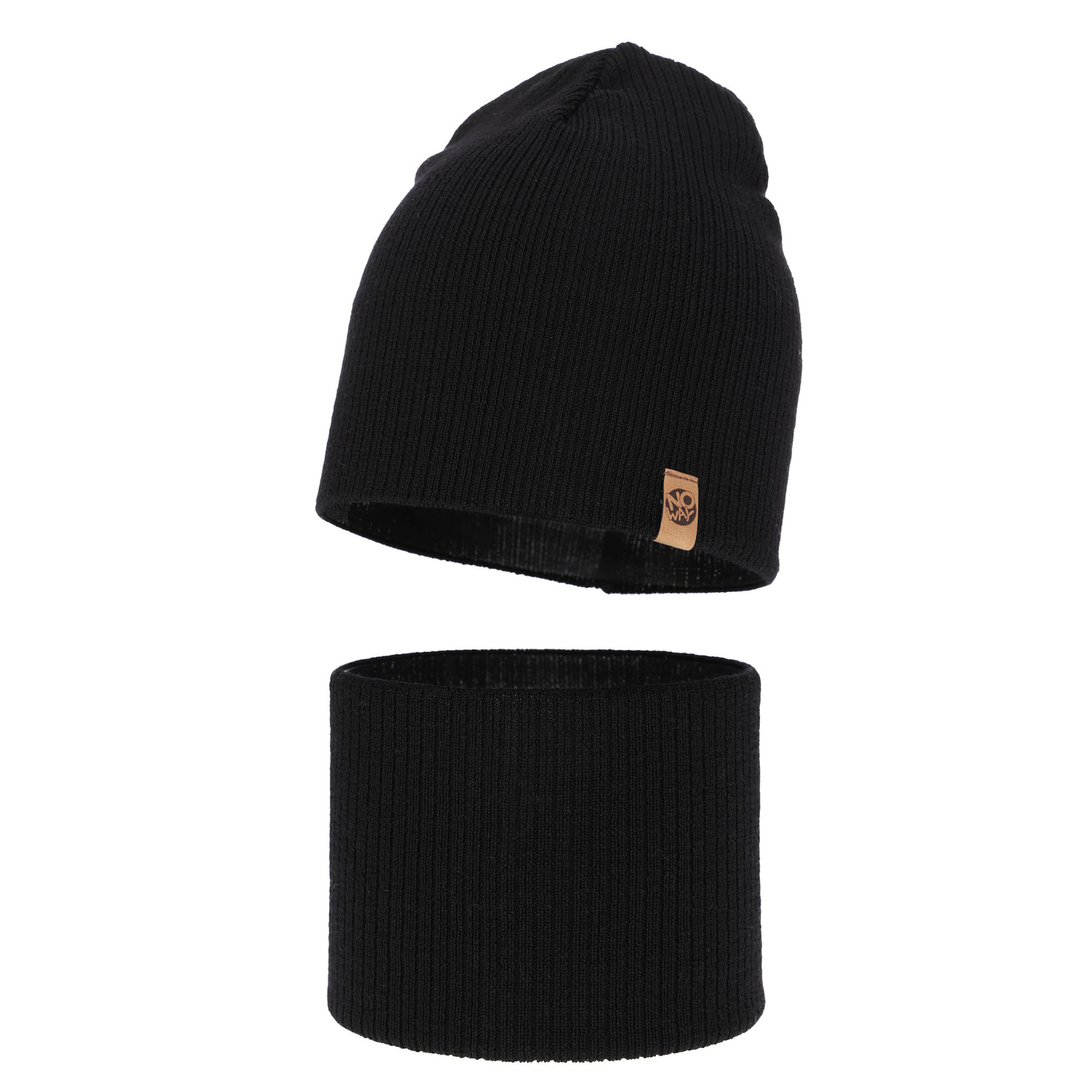 Czapka i komin dla chłopca jesienny, wiosenny komplet, czarny, 100% wełniany merino Richi