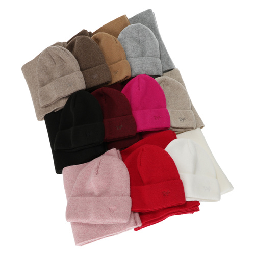 Czapka i szalik damski, zimowy komplet, camel, Rava