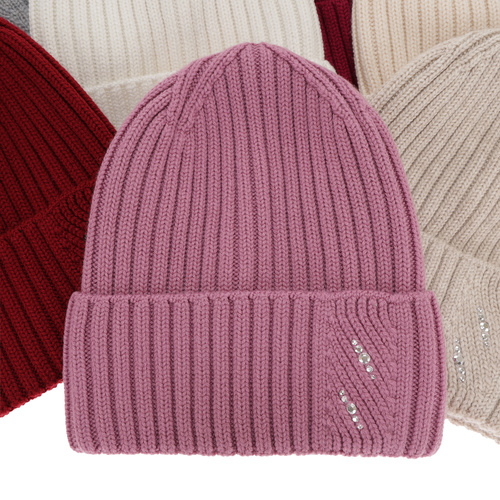 Czapka zimowa damska, jasnoróżowa, 100% wełniana merino Ariga