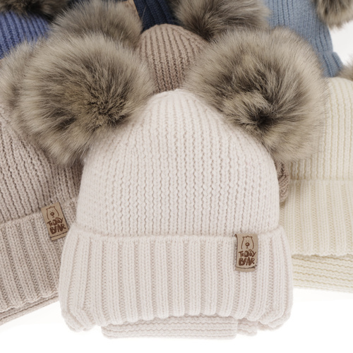 Czapka i komin dla chłopca zimowy komplet, biały, 100% wełniany merino, wiązany Konor