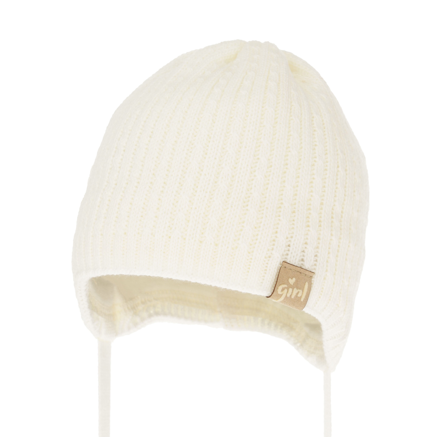 Czapka jesienna, wiosenna dla dziewczynki, kremowa, wiązana Cheri