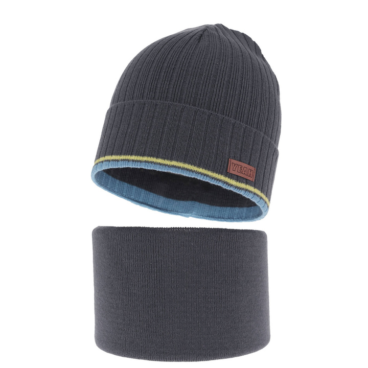 Czapka i komin dla chłopca jesienny, wiosenny komplet, ciemnoszary, bawełniany London