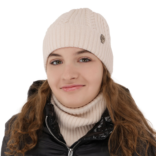 Czapka i komin dla dziewczynki zimowy komplet, różowy, 100% wełniany merino Jenny