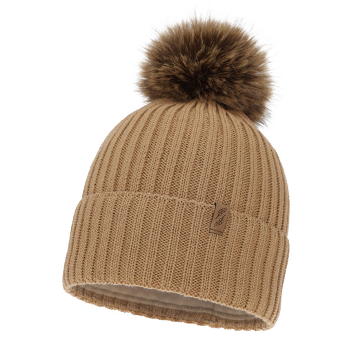 Czapka zimowa damska, camel, z wełną merino, Zamira