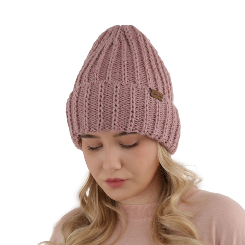 Czapka zimowa damska, różowa, elegancka Ceres