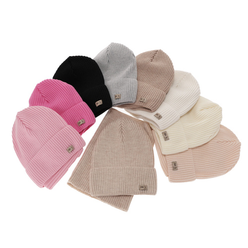 Czapka i komin dla dziewczynki, jesienny/ wiosenny komplet wrzosowy 100% wełniany extrafine merino Itra