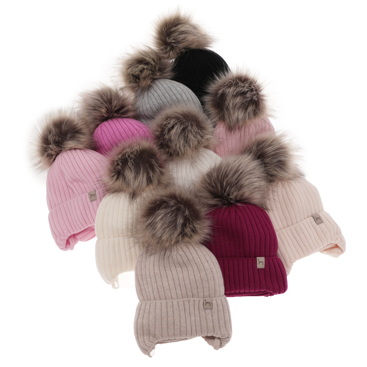 Czapka i komin dla dziewczynki zimowy komplet, jasnoróżowy, wiązany, 100% wełniany merino, z pomponem Junika