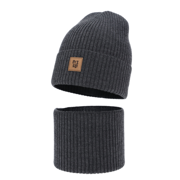 Czapka i komin dla chłopca, jesienny, wiosenny komplet szary 100% wełniany merino Vanto