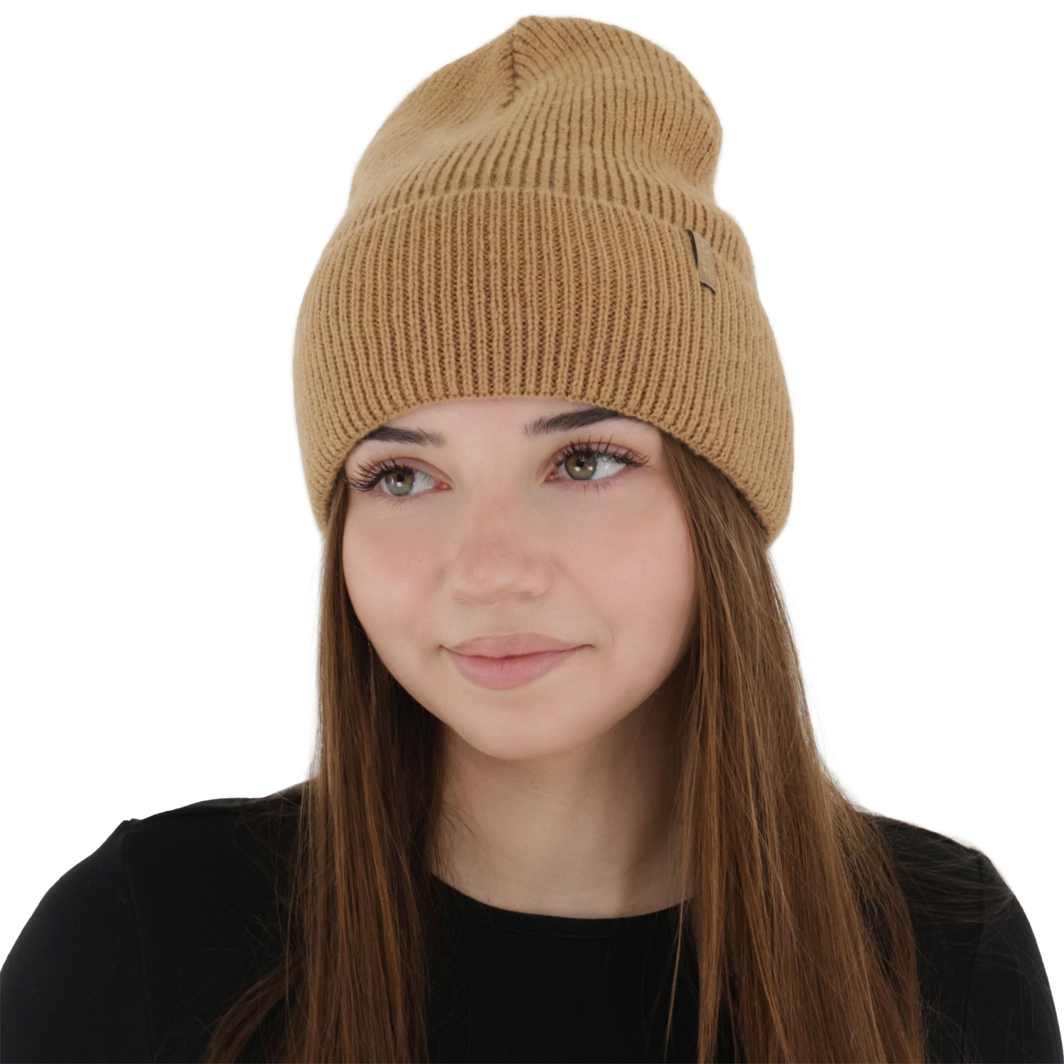 Czapka zimowa damska, camel, z wełną merino Tahoe