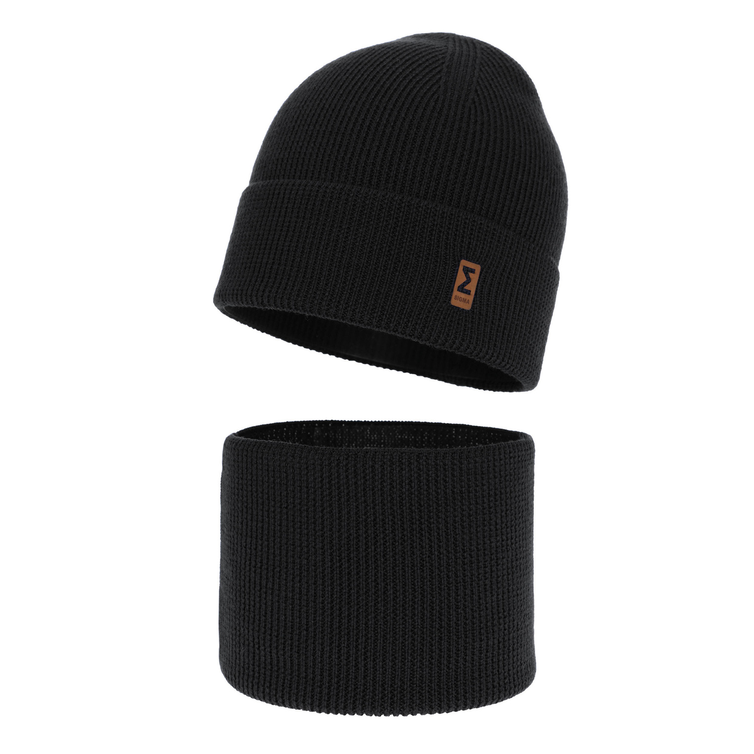 Czapka i komin dla chłopca jesienny, wiosenny komplet, czarny, 100% wełniany merino Bruce