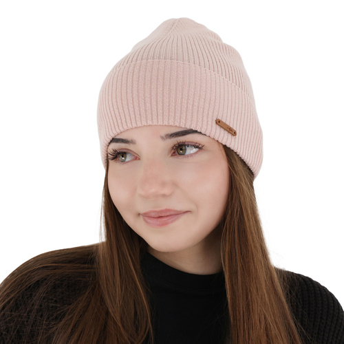 Czapka jesienna, zimowa damska, różowa, 100% wełniana merino, Flerra