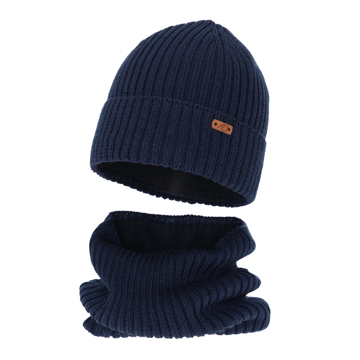 Czapka i komin dla chłopca zimowy komplet, granatowy, z wełną merino Palermo