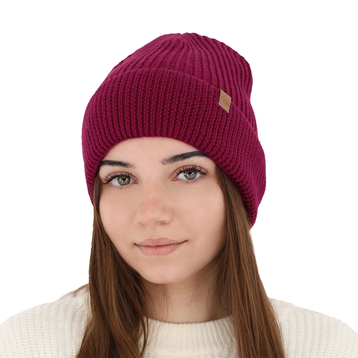 Czapka zimowa damska, amarantowa, 100% wełniana merino Isla
