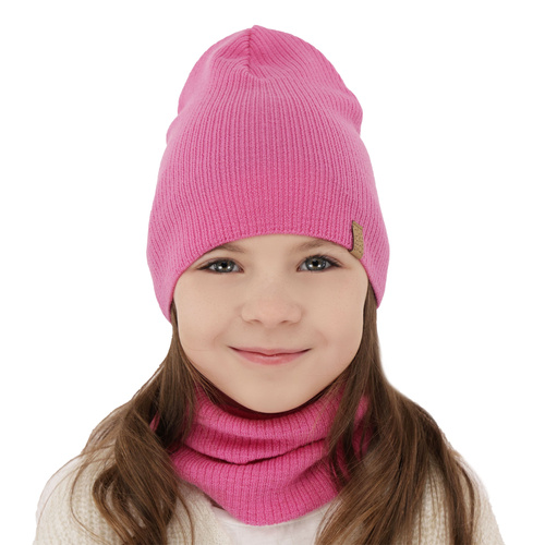 Czapka i komin dla dziewczynki jesienny, wiosenny komplet, jasnobeżowy, 100% wełniana merino Ricona
