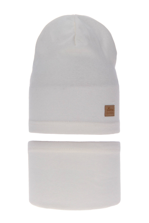 Czapka i komin dla dziewczynki jesienny, wiosenny komplet, kremowy, bawełniany Selfie