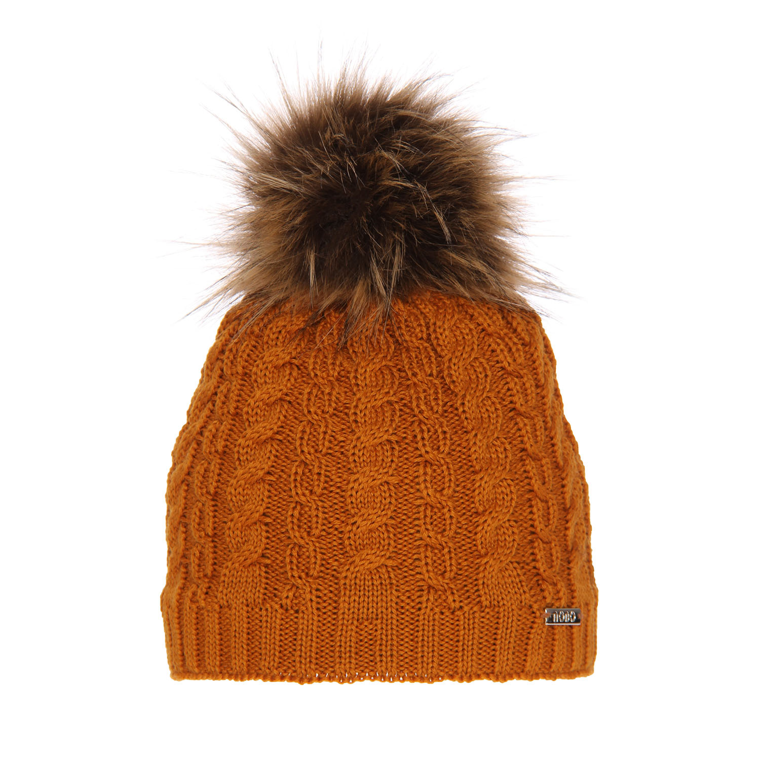 Czapka zimowa damska, miodowa, z pomponem, z wełny merino Satina