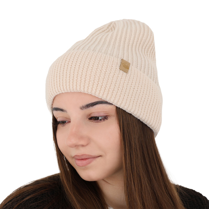 Czapka zimowa damska, brązowa, 100% wełniana merino Isla