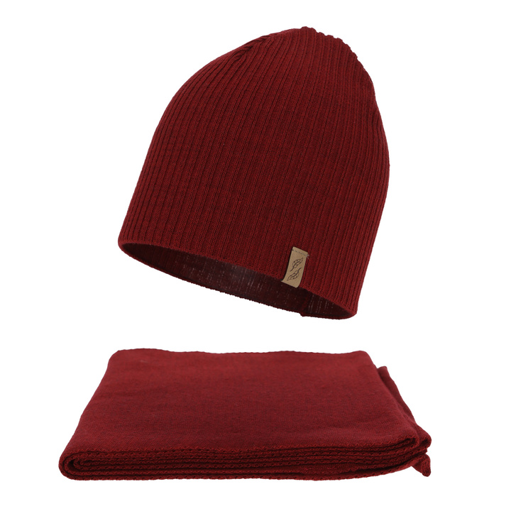 Czapka i szalik damski, zimowy komplet, bordowy, Fena