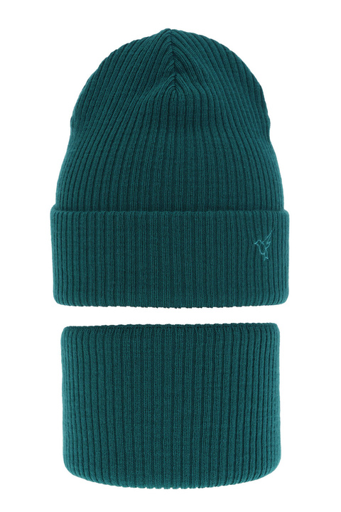 Czapka i komin dla dziewczynki zimowy komplet, szmaragdowy Rosetta