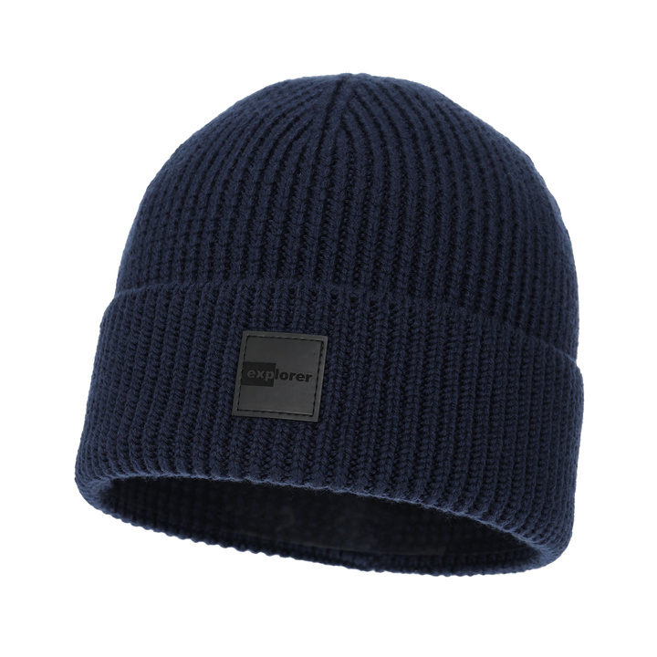 Czapka zimowa męska granatowa 100% wełniana merino Iron
