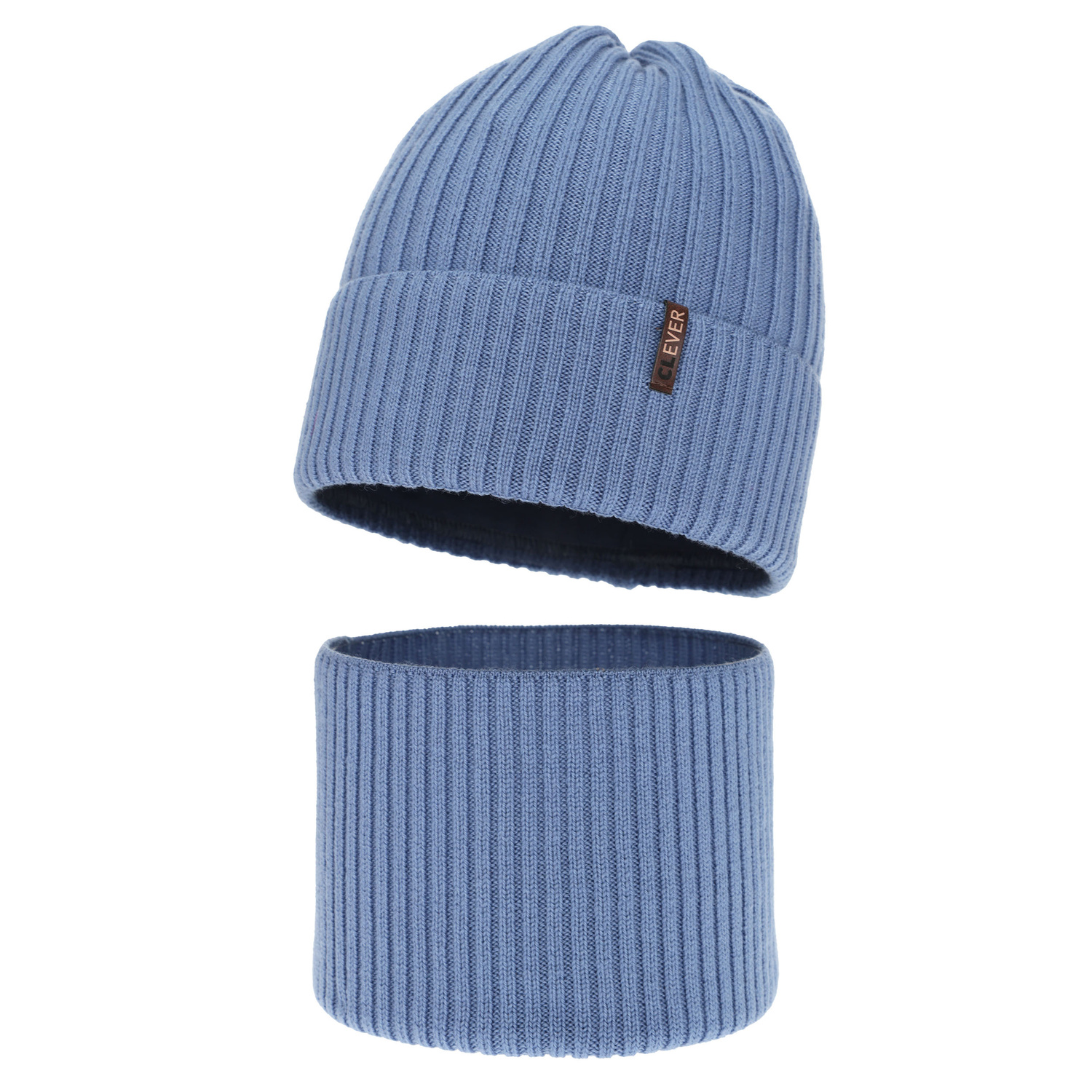 Czapka i komin dla chłopca, zimowy komplet, niebieski, 100% wełniany merino, Gizmo