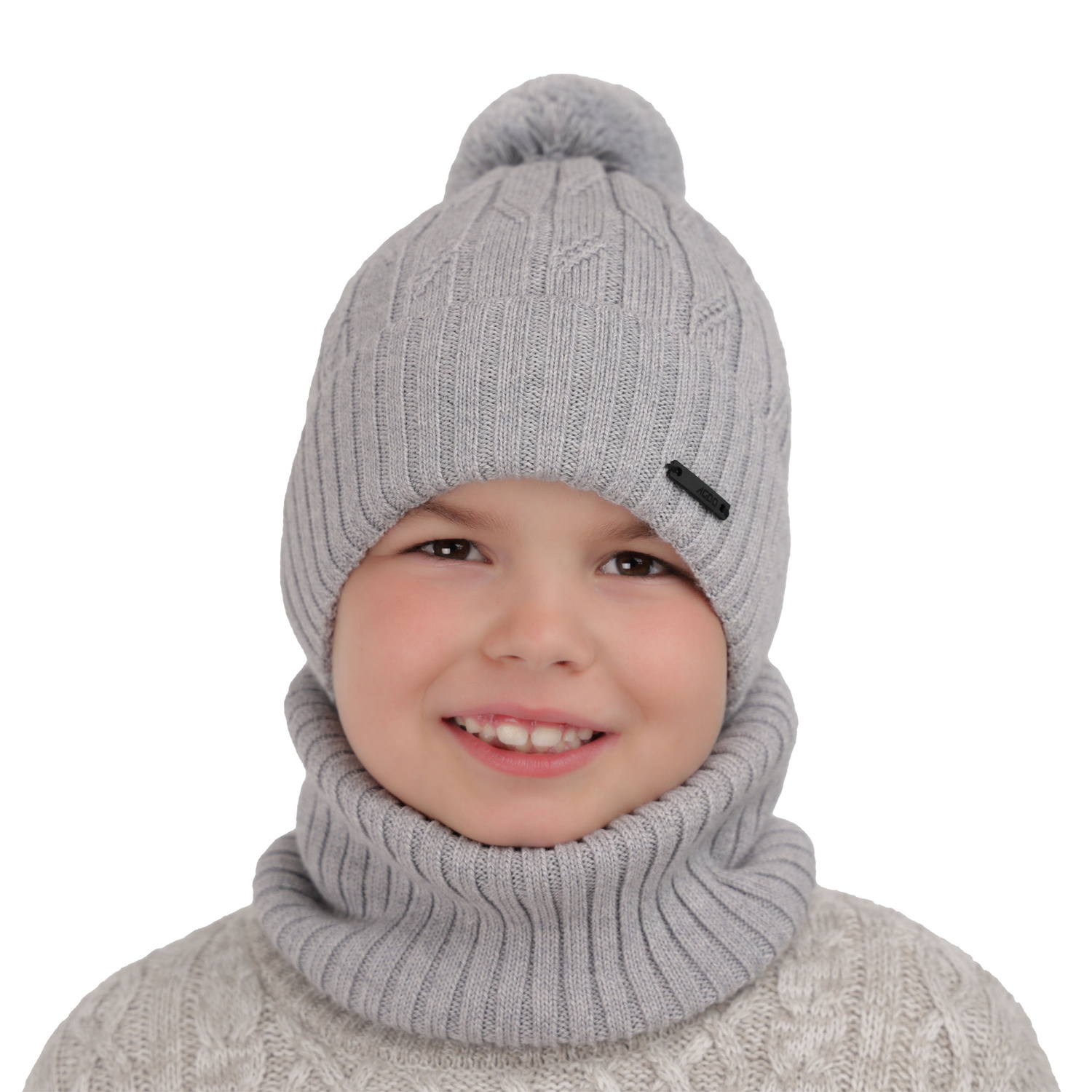 Czapka i komin dla chłopca zimowy komplet, zielony, z pomponem, wełniany merino Talar