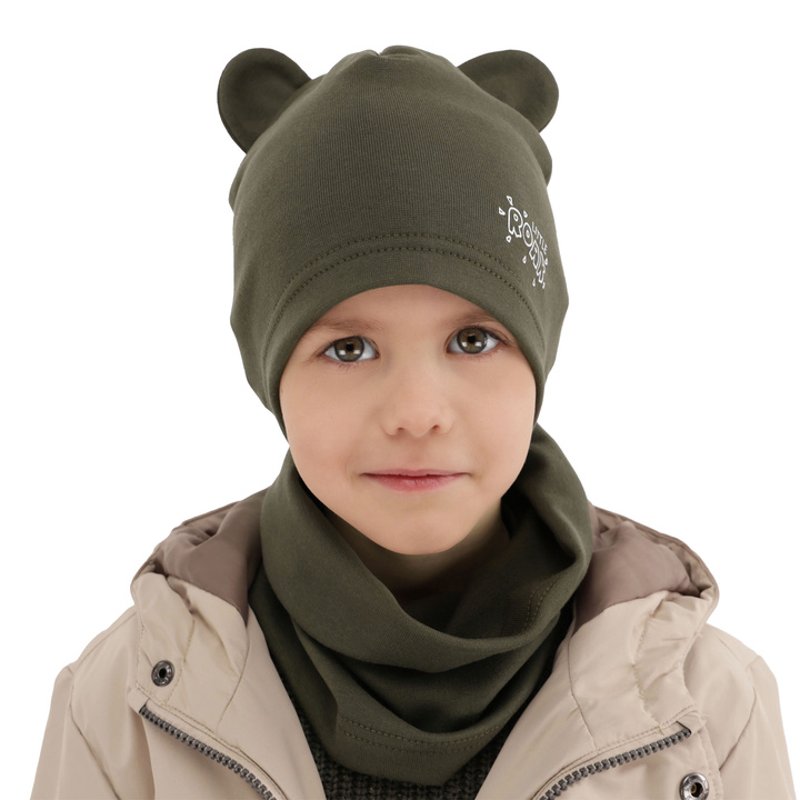 Czapka i komin dla chłopca jesienny, wiosenny komplet, khaki Cymes