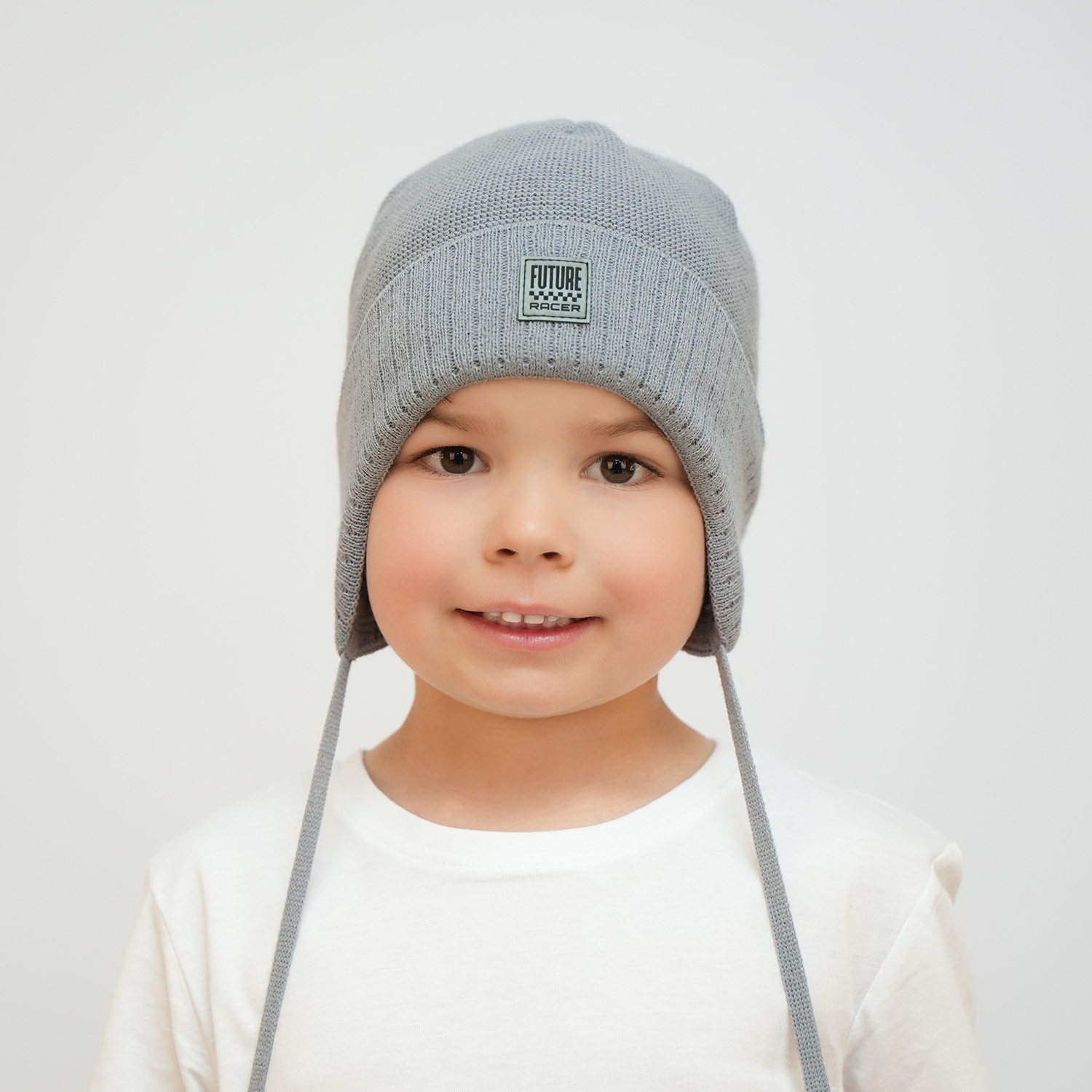 Czapka jesienna, wiosenna dla chłopca, niebieska, wiązana Parys