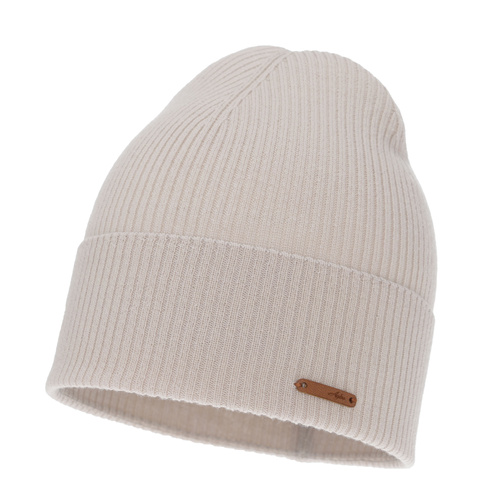 Czapka jesienna, zimowa damska, beżowa, 100% wełniana merino, Flerra