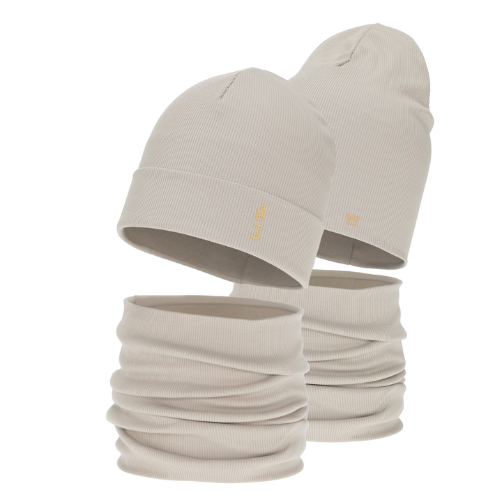 Czapka i komin dla dziewczynki jesienny, wiosenny komplet, bawełniany, beżowy Carina