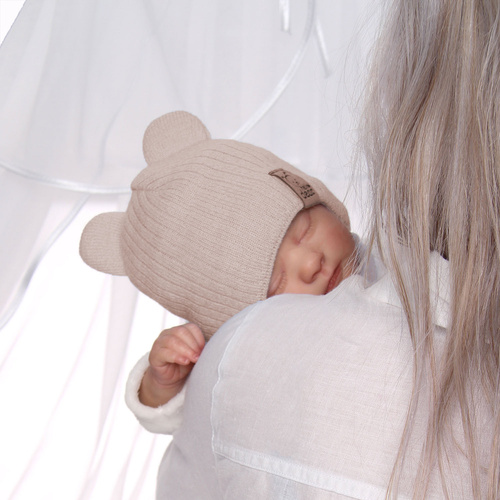 Czapka jesienna, wiosenna dla dziewczynki, jasnoszara, wiązana Pigi