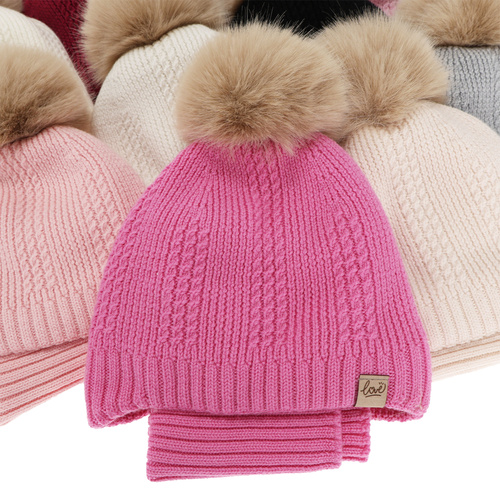 Czapka i komin dla dziewczynki zimowy komplet, kremowy, 100% wełniany merino, podszyty wełnianym polarem, wiązany Danielle