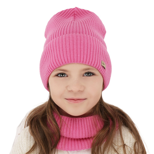 Czapka i komin dla dziewczynki, jesienny/ wiosenny komplet wrzosowy 100% wełniany extrafine merino Itra