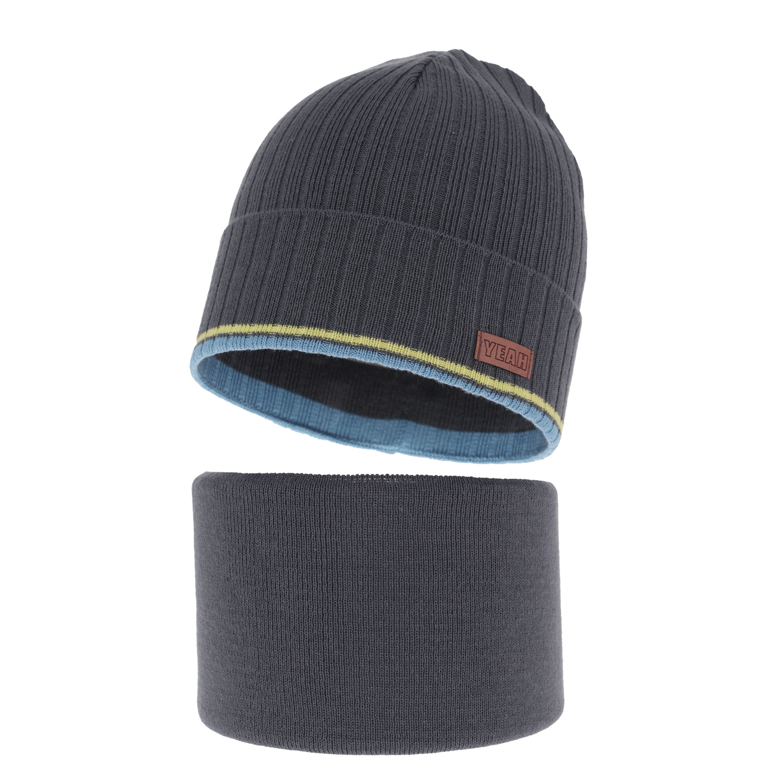 Czapka i komin dla chłopca jesienny, wiosenny komplet, ciemnoszary, bawełniany London