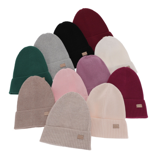 Czapka damska zimowa, wiosenna, burgundowa, 100% wełniana merino Sophie