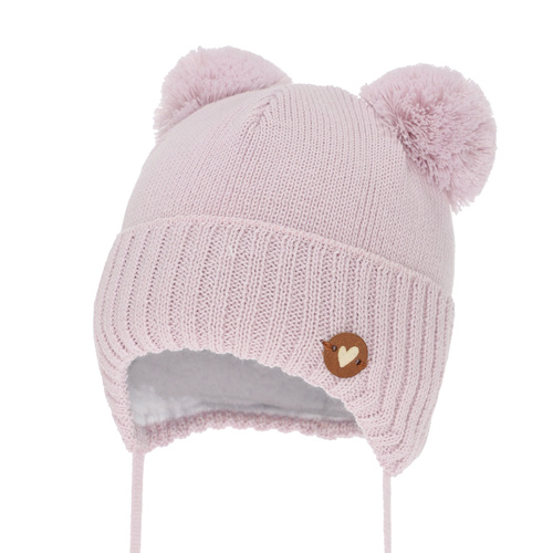 Czapka zimowa dla dziewczynki, liliowa, wiązana, z wełną merino Mesyna
