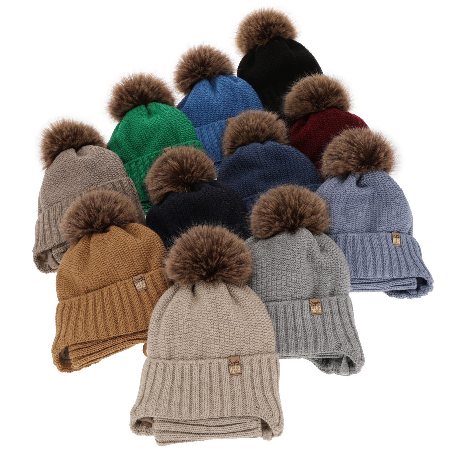 Czapka i komin dla chłopca zimowy komplet, beżowy, z pomponem Kayen