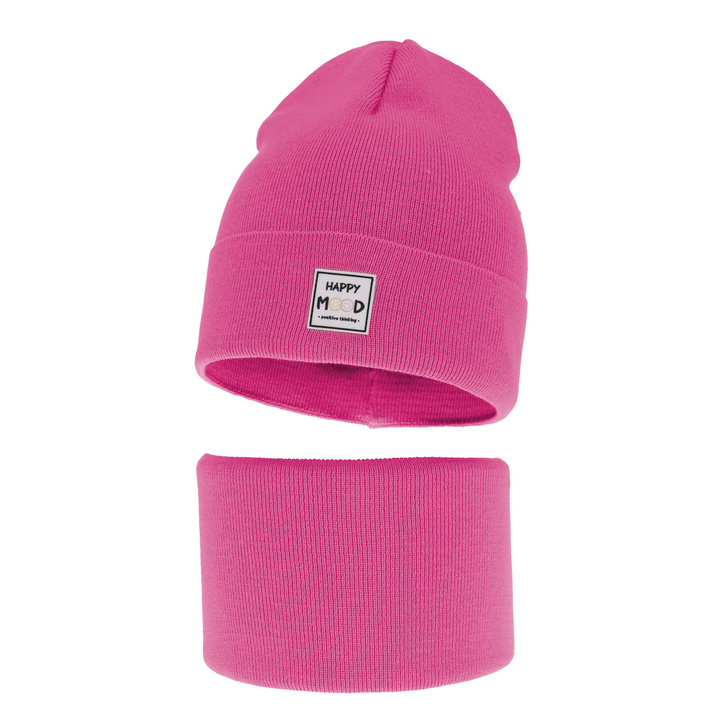 Czapka i komin dla dziewczynki jesienny, wiosenny komplet, z bawełną, różowy Mersila