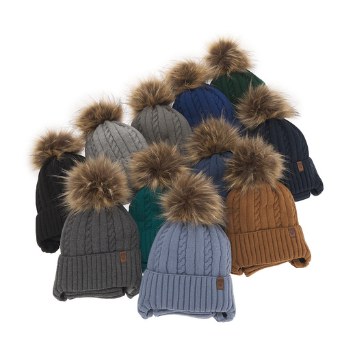 Czapka i komin dla chłopca zimowy komplet, szary, z pomponem, wiązany Peter